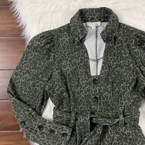 Marissa Webb Size 4 Mera Canvas Leopard‎ Button Up Mini Dress Belted - Picture 2 of 11
